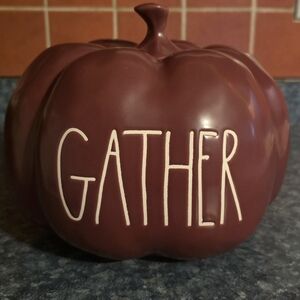 Rae Dunn Gather Burgundy Ceramic Pumpkin Decor